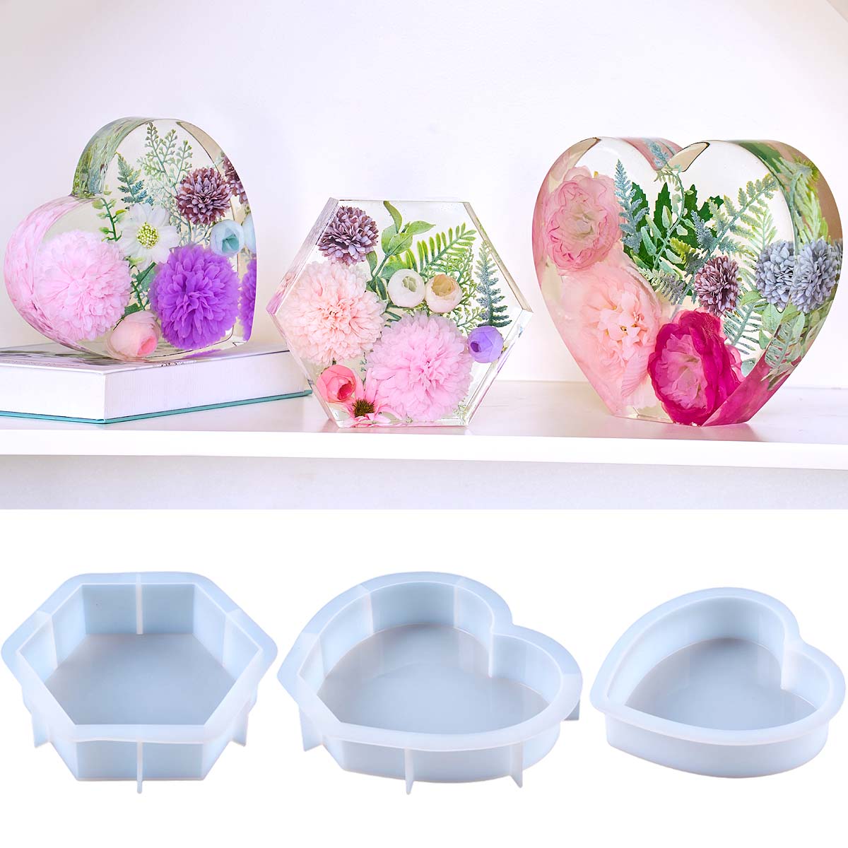 Resin Craft Ideas - Große Liebes-Silikonform, DIY Herz- und Sechseck-Epoxidharzformen