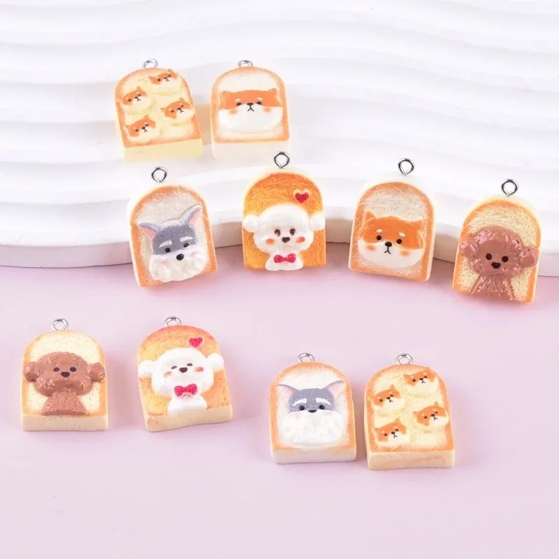 Resin Crafts Diy - 10 Stück niedliche Toast-Hund-Harzanhänger, Cartoon-Tier-Charms, DIY-Bastelbedarf