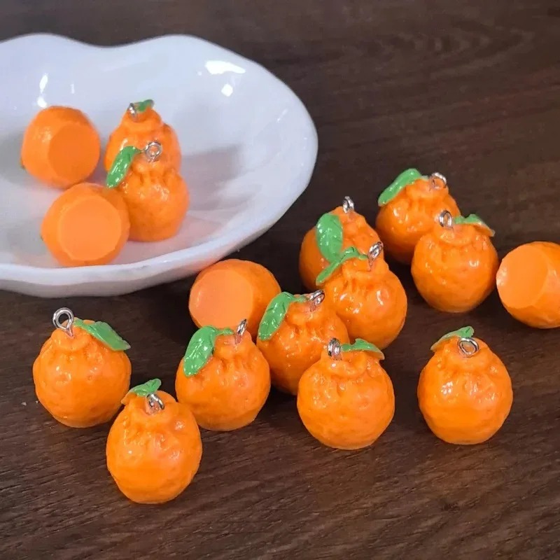 Resin Crafts Diy - 10 Stück 3D-Simulations-Dekopon-Mandarinen-Harzanhänger, künstliche Frucht-Tangerine-Anhänger, DIY-Bastelbedarf
