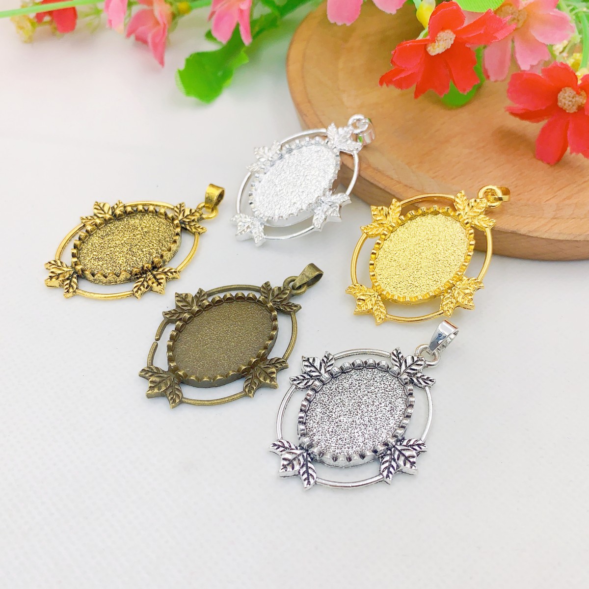 Bezels Set Pendant - Onebeading Fit 18x25mm ovale Cabochons Rahmen